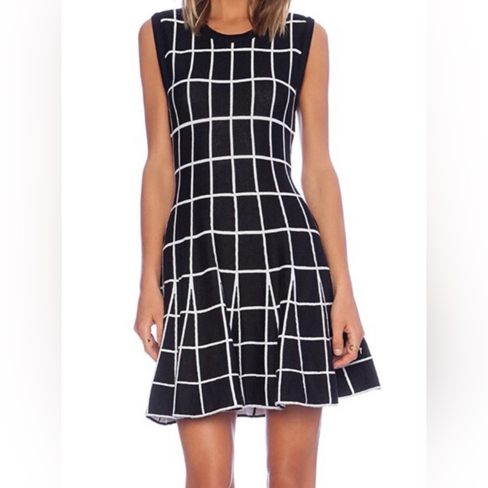 J.O.A. Skater Dress Black Check Windowpane Sleeveless Fit Flare XS Revolve